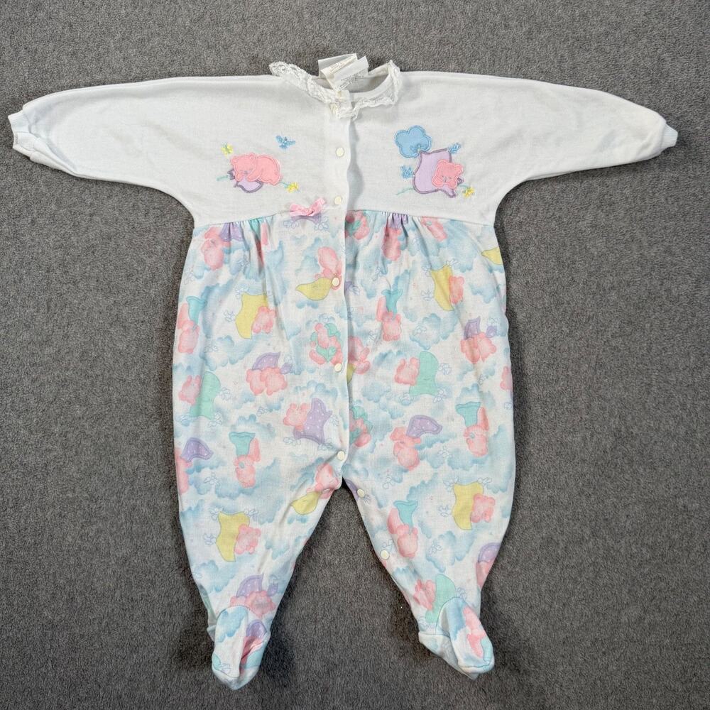Vintage Baby Girl JCPenney Alexis Pink White Terry Fleece Footed Pajama Sleepers